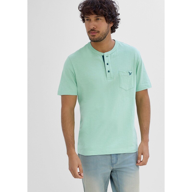 bonprix Henley triko z čisté organické bavlny zelená Muž