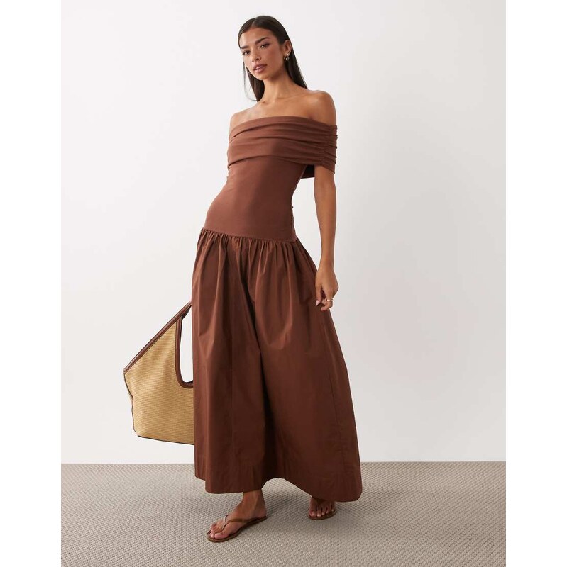 ASOS DESIGN bandeau hybrid maxi dress in brown-White