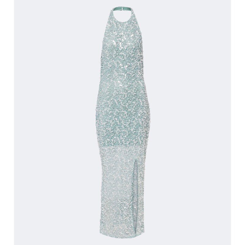 Là Fuori Halterneck sequined gown