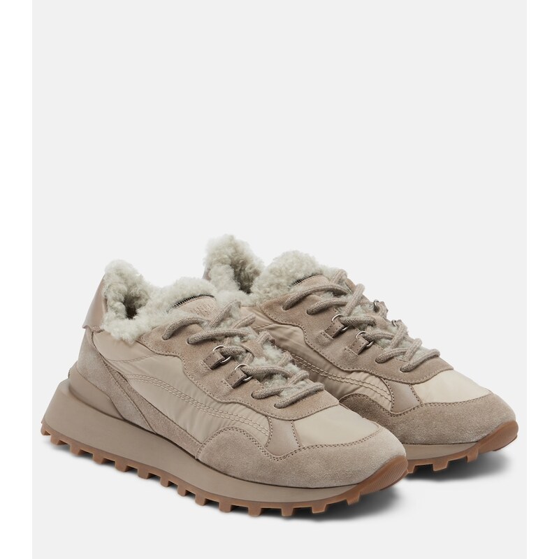 Brunello Cucinelli Shearling-trimmed sneakers
