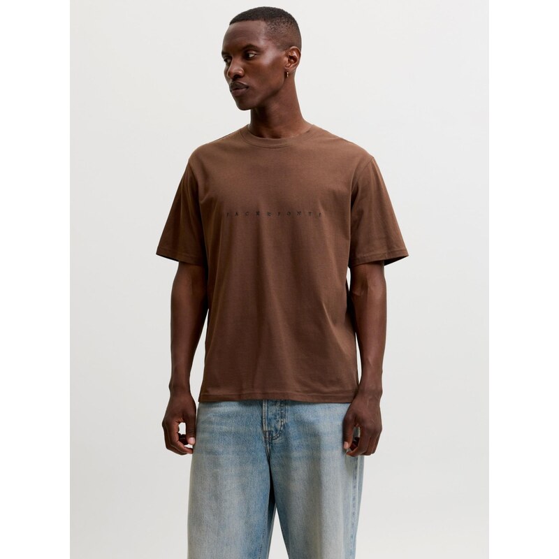 JACK & JONES Tričko hnědá / černá