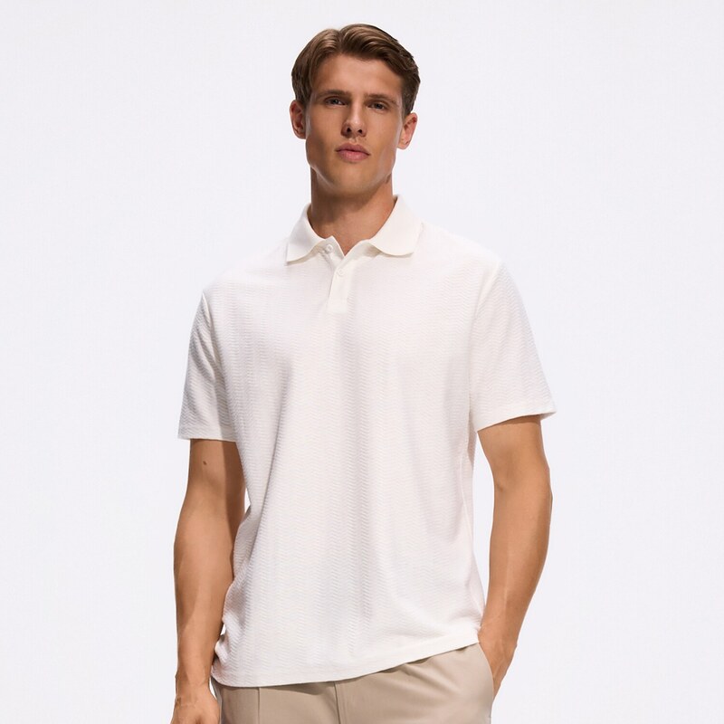 Reserved - Polo tričko comfort fit - krémová