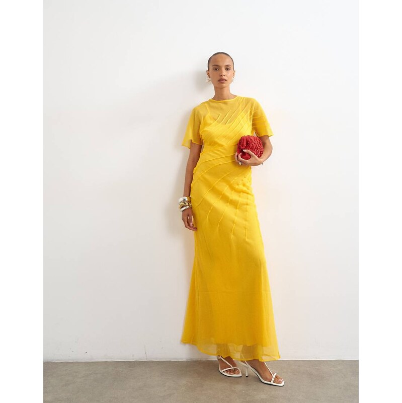 Topshop sheer chiffon maxi dress with pintuck details in