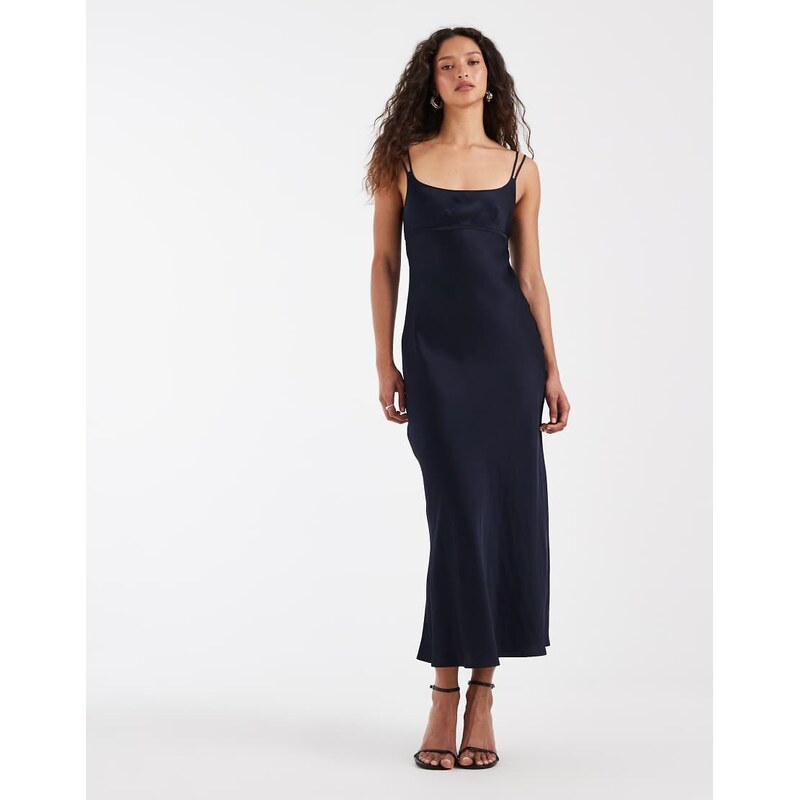 & Other Stories satin bias cut maxi dress in navy blue
