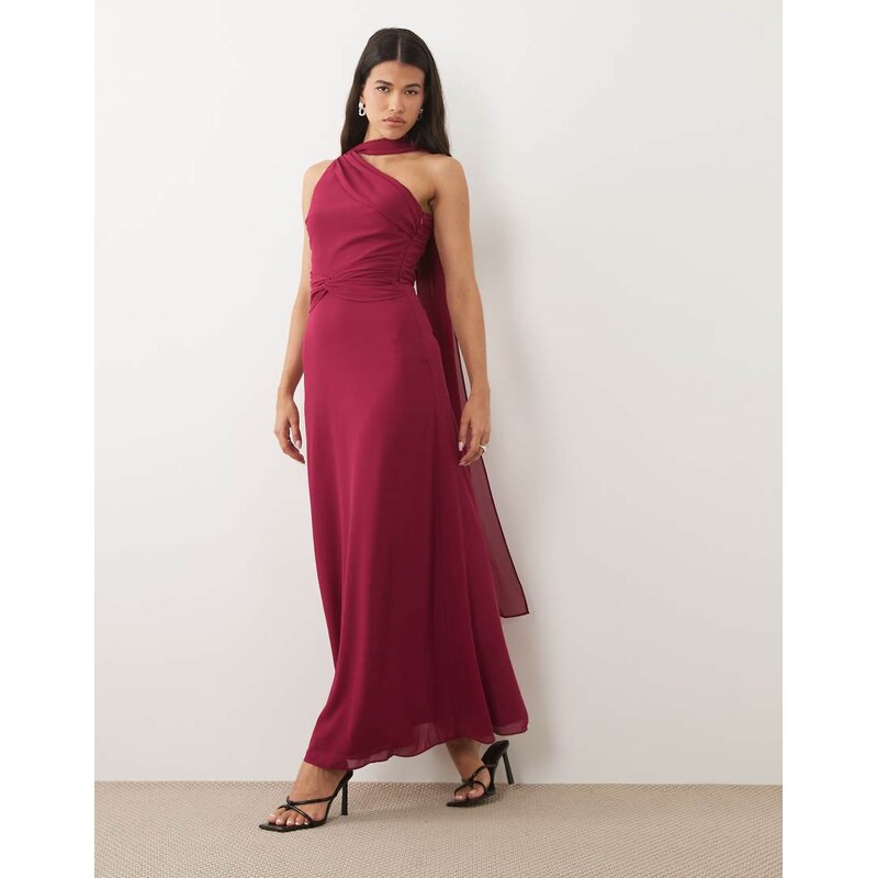 TFNC Bridesmaid chiffon one shoulder twist waist draped maxi