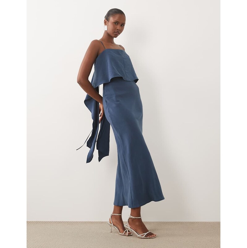 ASOS DESIGN layered cami satin maxi dress in dark blue-Orange