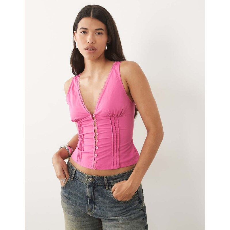 Motel Lasily sleeveless corset poplin top in pink rose