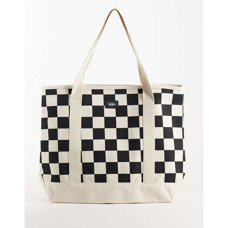 Vans Perg checkerboard tote in white and black