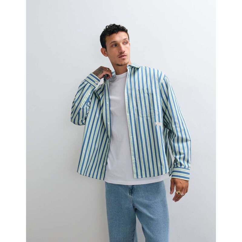 ASOS DESIGN oversized poplin stripe shirt with chest embroidery