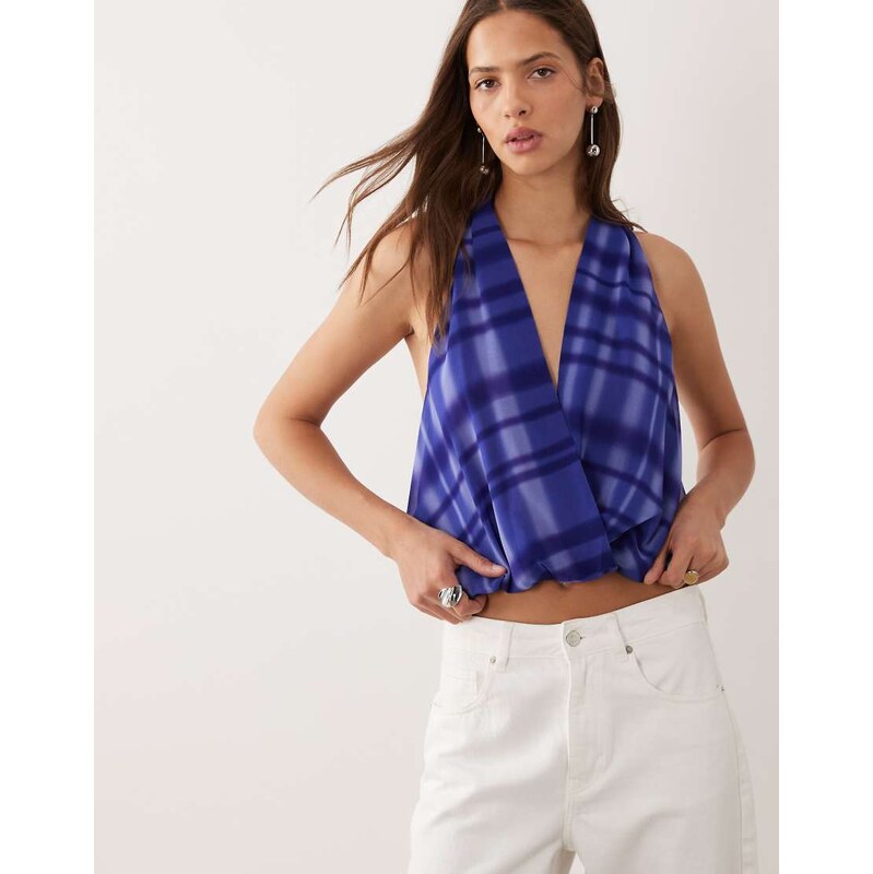 Mango Dolpin halterneck top co-ord in blue check