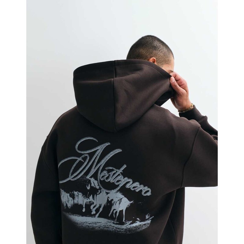 ASOS DESIGN zip through hood with horse back print in brown
