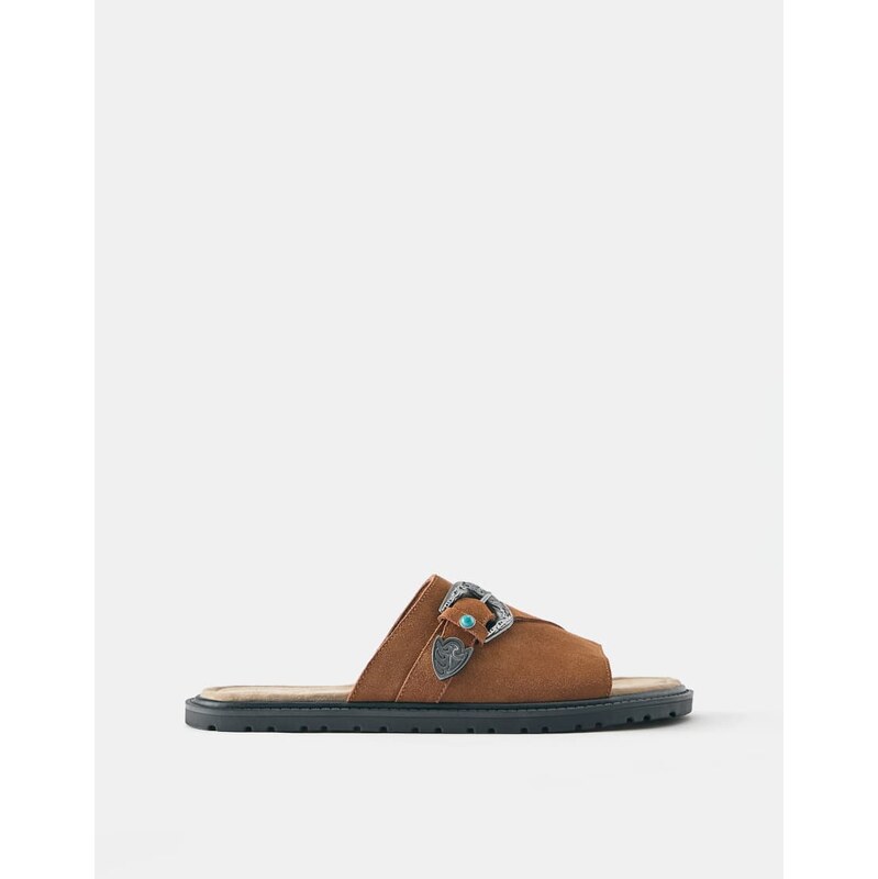 Pull&Bear Leather cowboy sandals in brown