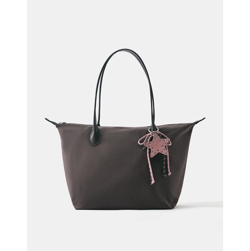 Pull&Bear Embellished nylon tote bag in brown