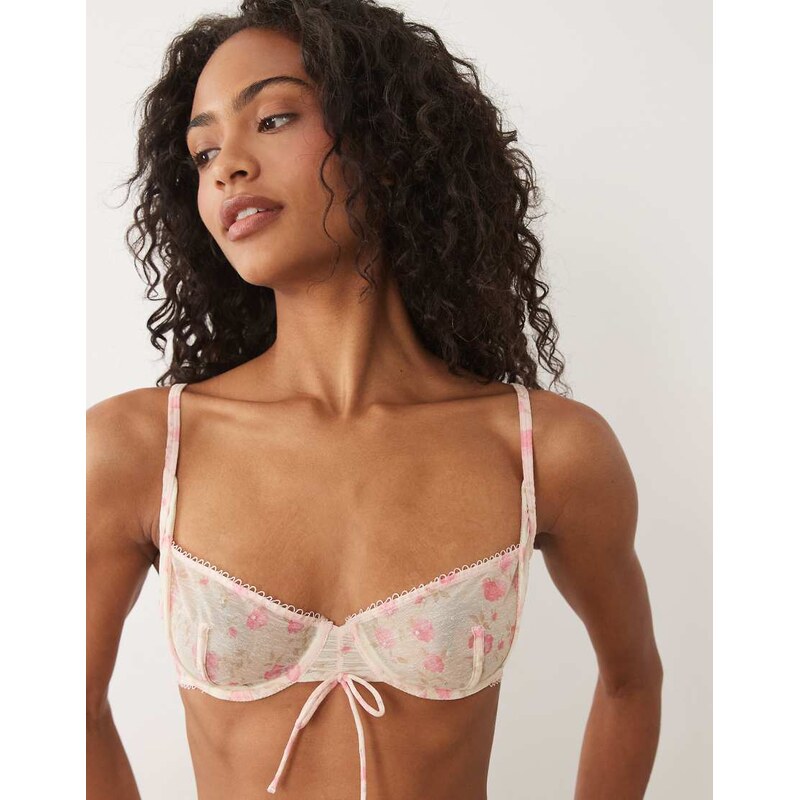 For Love & Lemons Lottie sheer underwire bra co-ord in cream