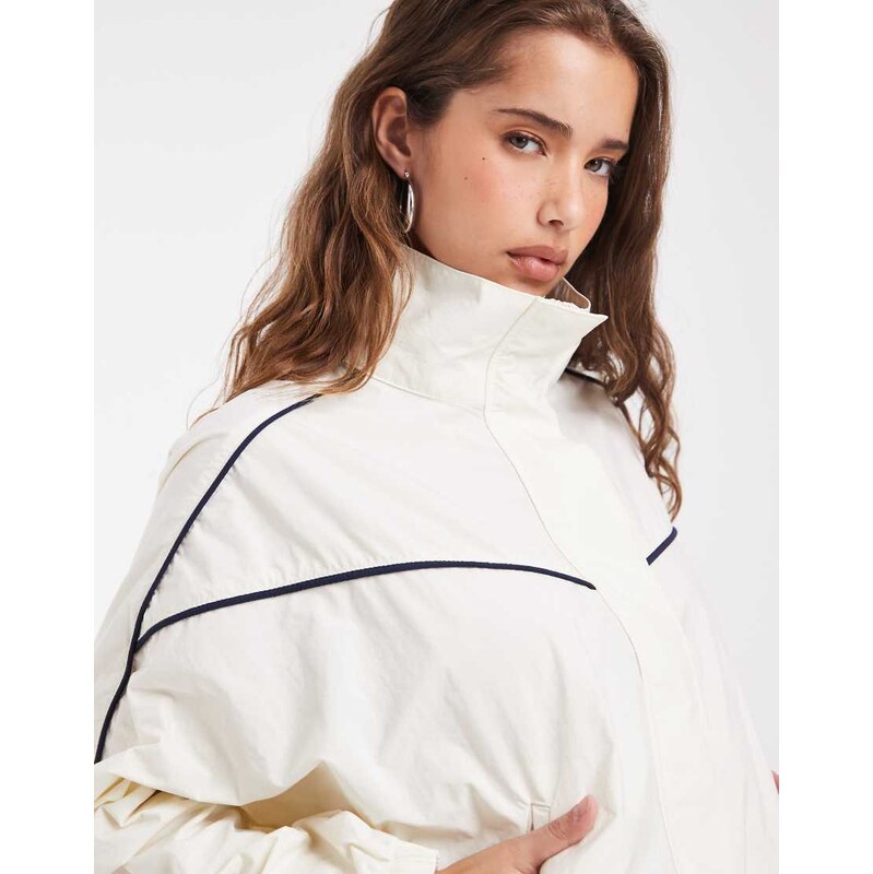 ASOS DESIGN techy funnel neck windbreaker jacket in ecru-White