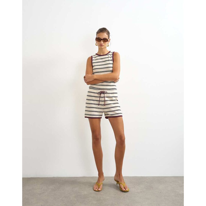Topshop striped co-ord short in cream-White