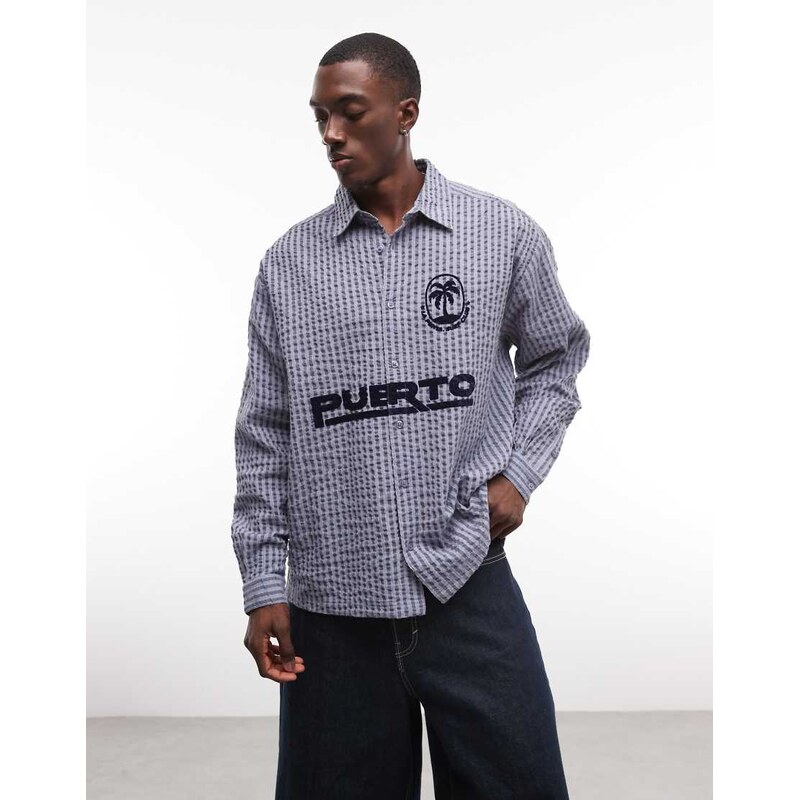 COLLUSION oversized long sleeve football shirt in blue check
