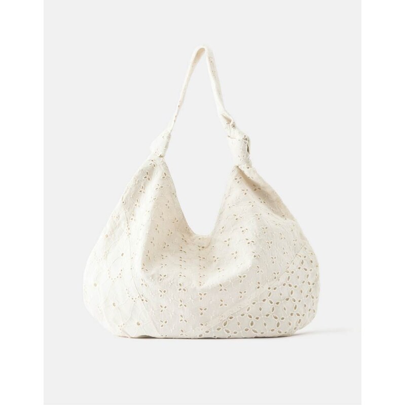 Pull&Bear Embroidered tote bag in ecru-White