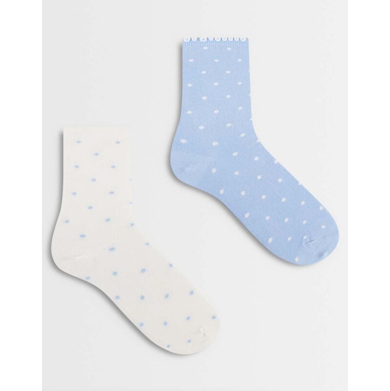 ASOS DESIGN pack of 2 socks in blue and cream polka dots-Multi
