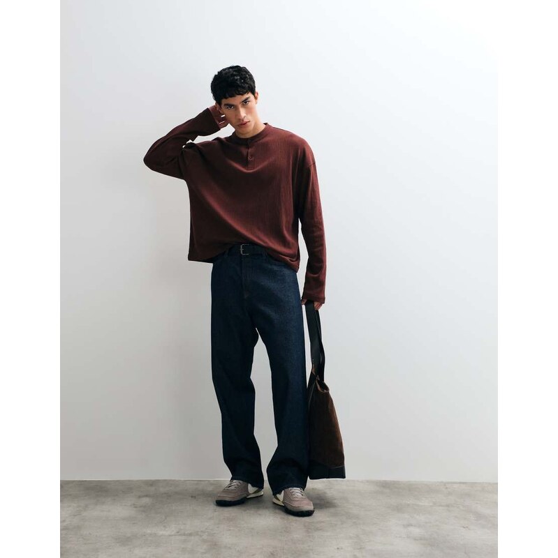 ASOS DESIGN boxy oversized long sleeve t-shirt with henley neck