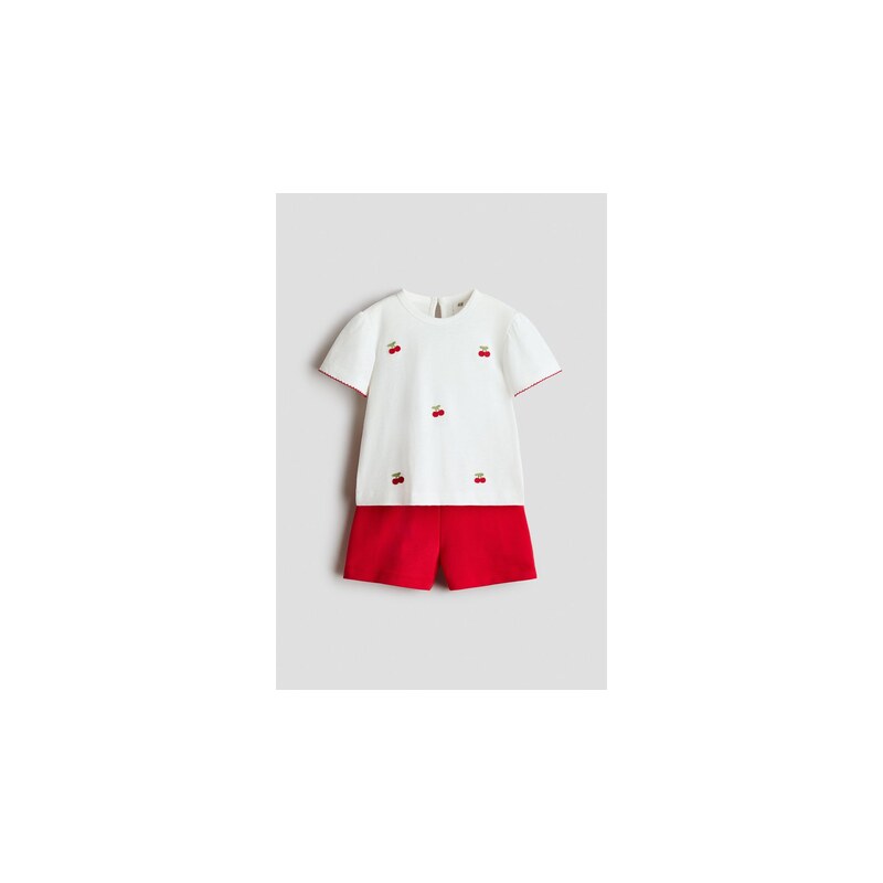 H&M - Dvoudílná bavlněná souprava - Bílá/Třešně