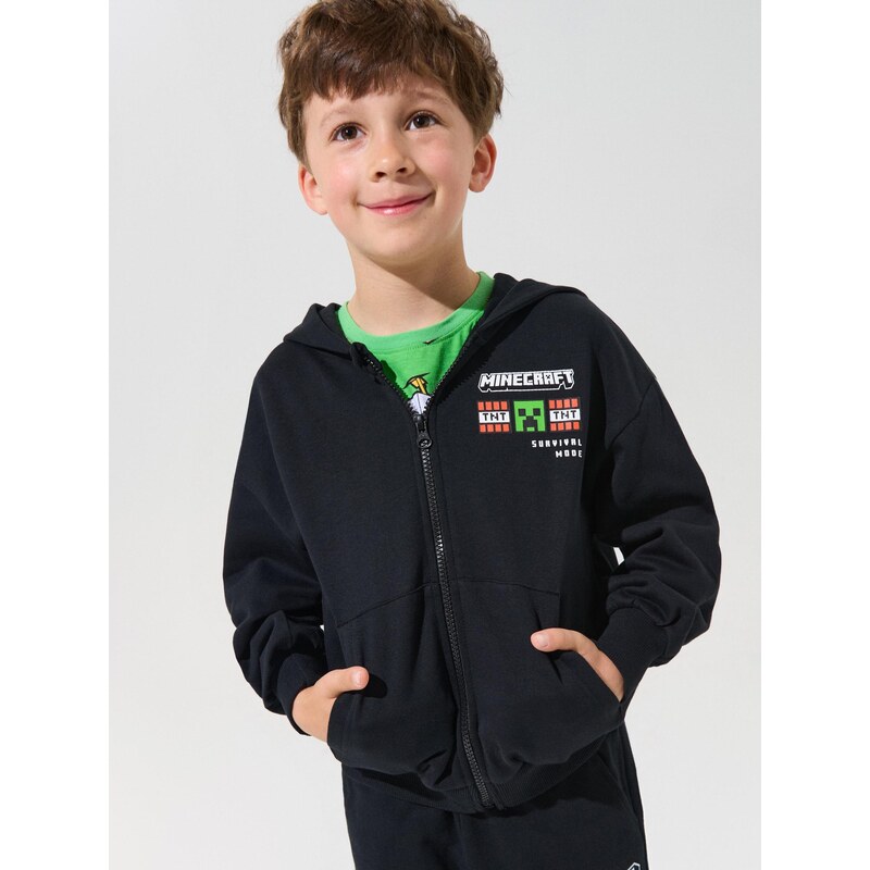 Sinsay - Mikina na zip s kapucí Minecraft - černá