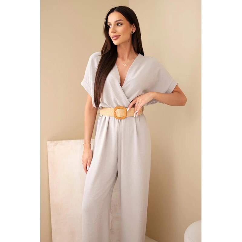 MladaModa Elegantní overal s ozdobným páskem model 5877 tmavě
