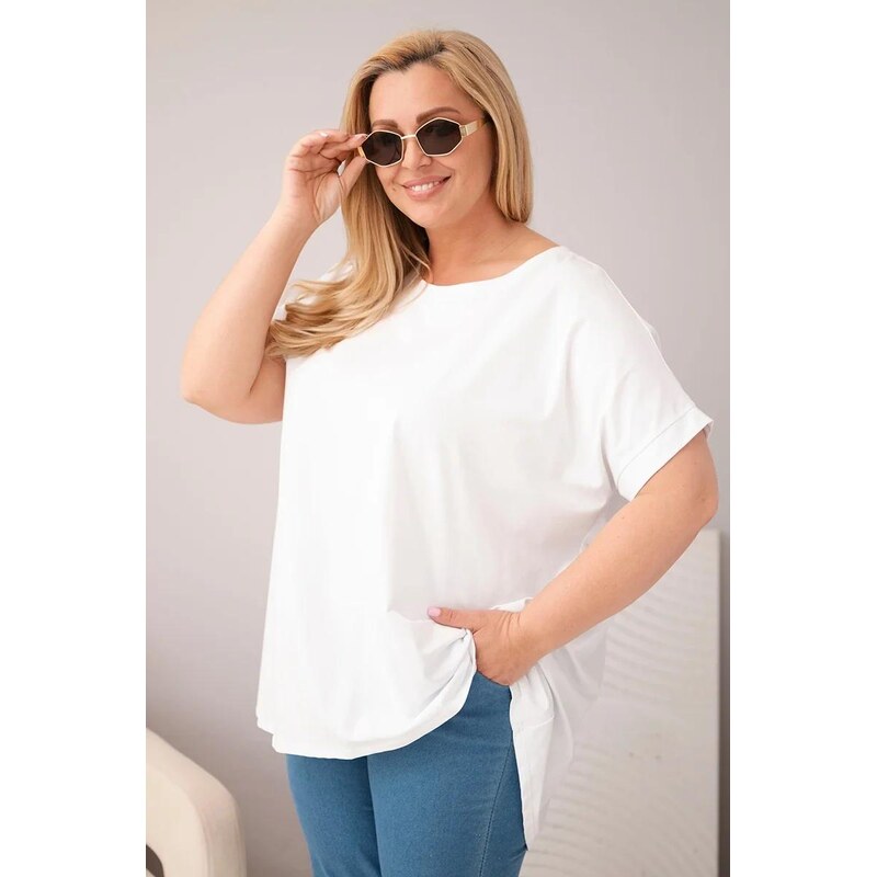 MladaModa Bavlněná oversize halenka s krátkým rukávem model