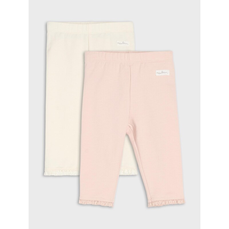 Sinsay - Bavlněné legíny s krajkovým zakončením 2 pack - krémová
