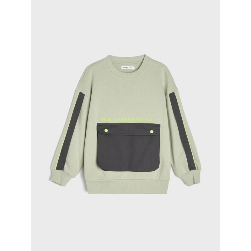 Sinsay - Mikina crewneck s klokánkovou kapsou - olivová