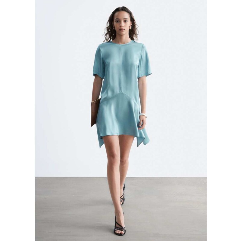 & Other Stories drop waist satin mini dress with hanky hem in