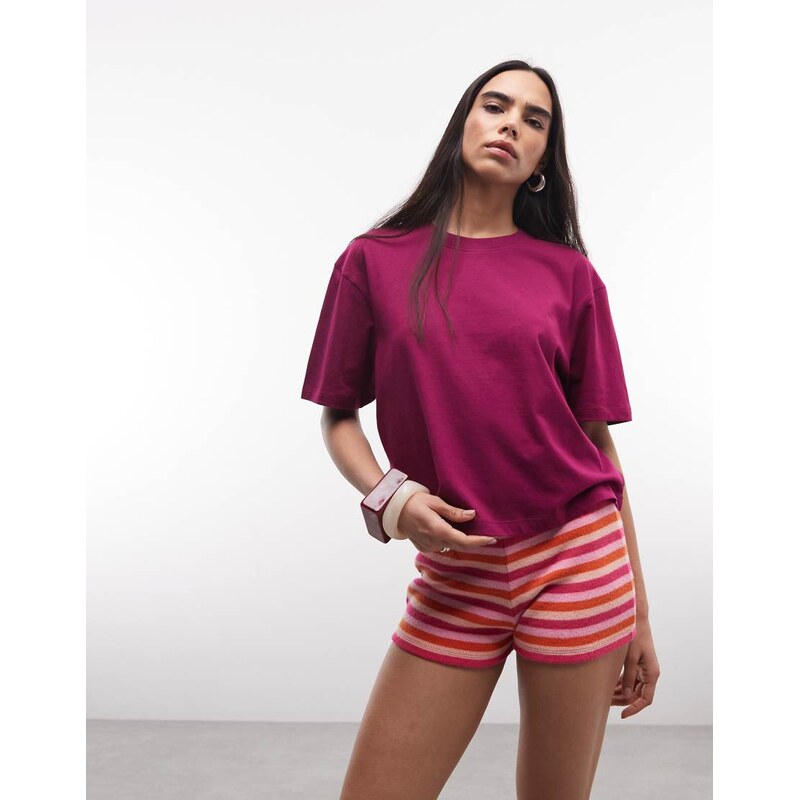 COLLUSION boxy short sleeve t-shirt in plum-Multi