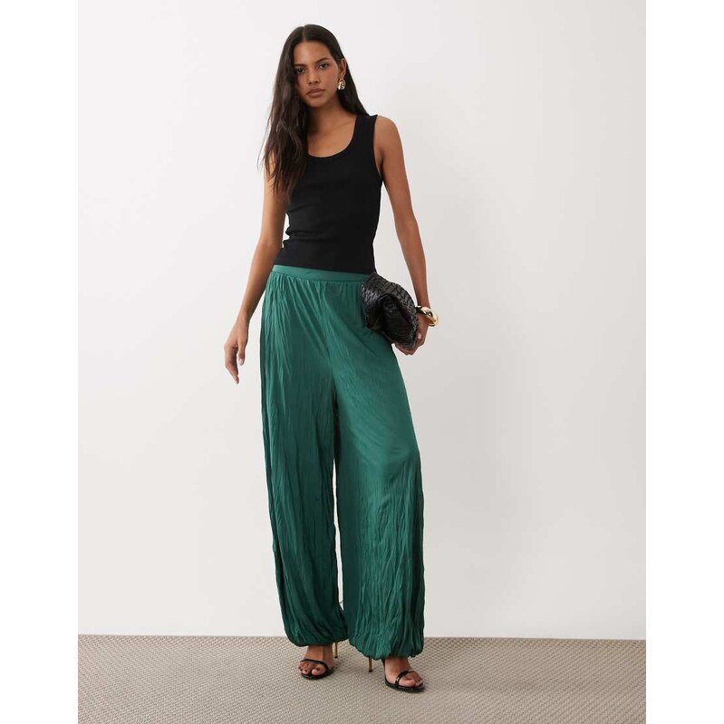 ASOS DESIGN co-ord crinkle balloon trousers in green