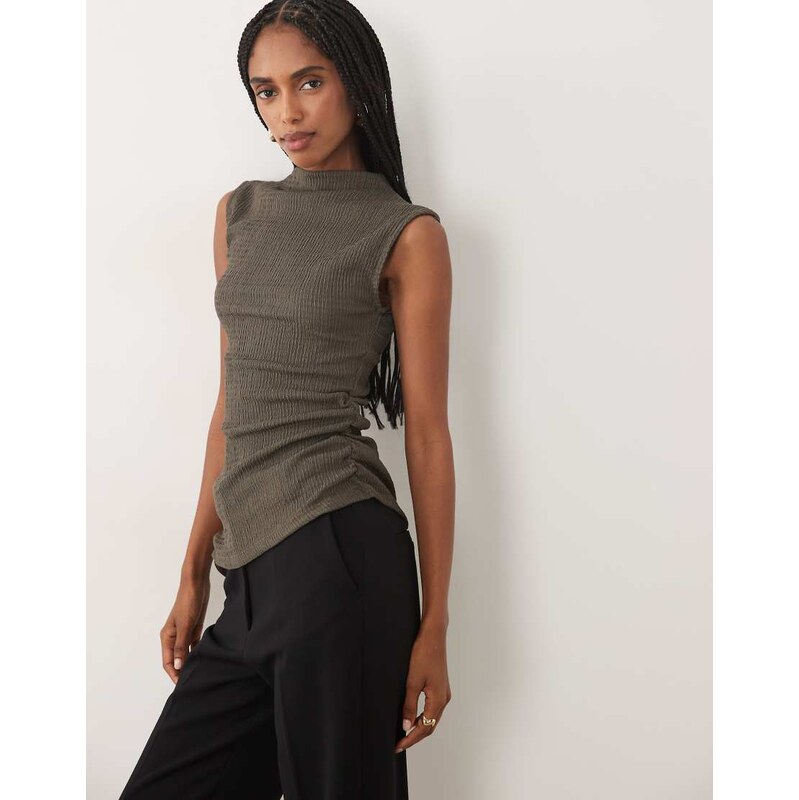 JDY textured asymmentric top in khaki-Green