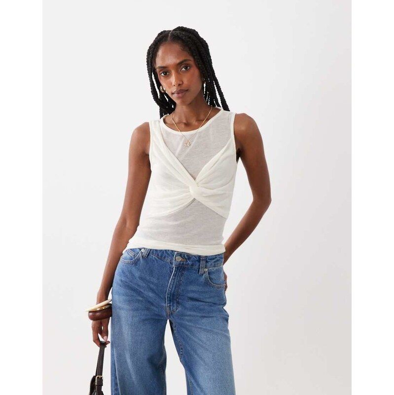 ASOS DESIGN soft semi sheer tank with ruched bust overlay in