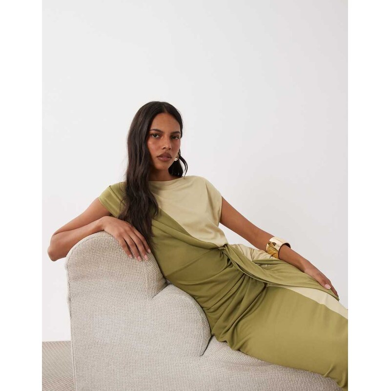 ASOS DESIGN co-ord colour block short sleeve top with drape tie