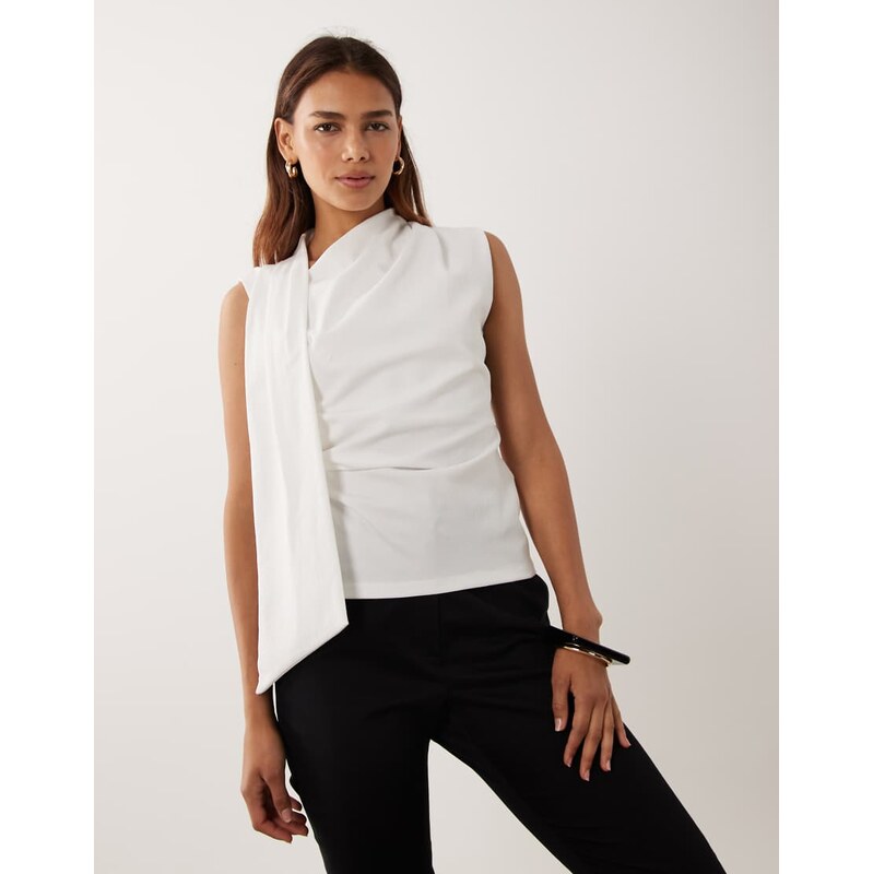 ASOS DESIGN ruched tank top with scarf neck detail in white