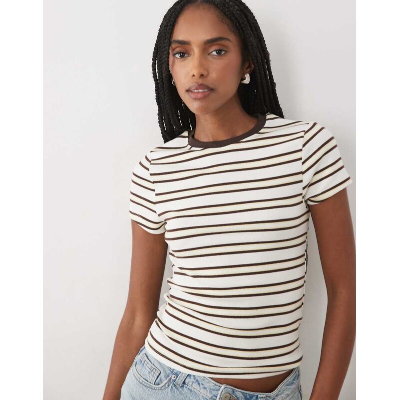 New Look baby tee in brown & yellow stripe