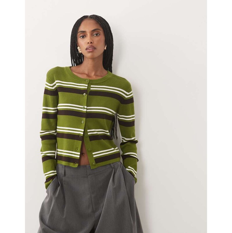 JDY knitted cardigan in green stripes