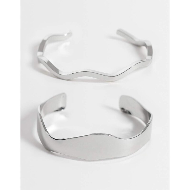 ASOS DESIGN pack of 2 simple cuff bracelets in silver tone