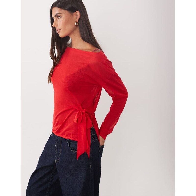 Mango tie side knitted top in red