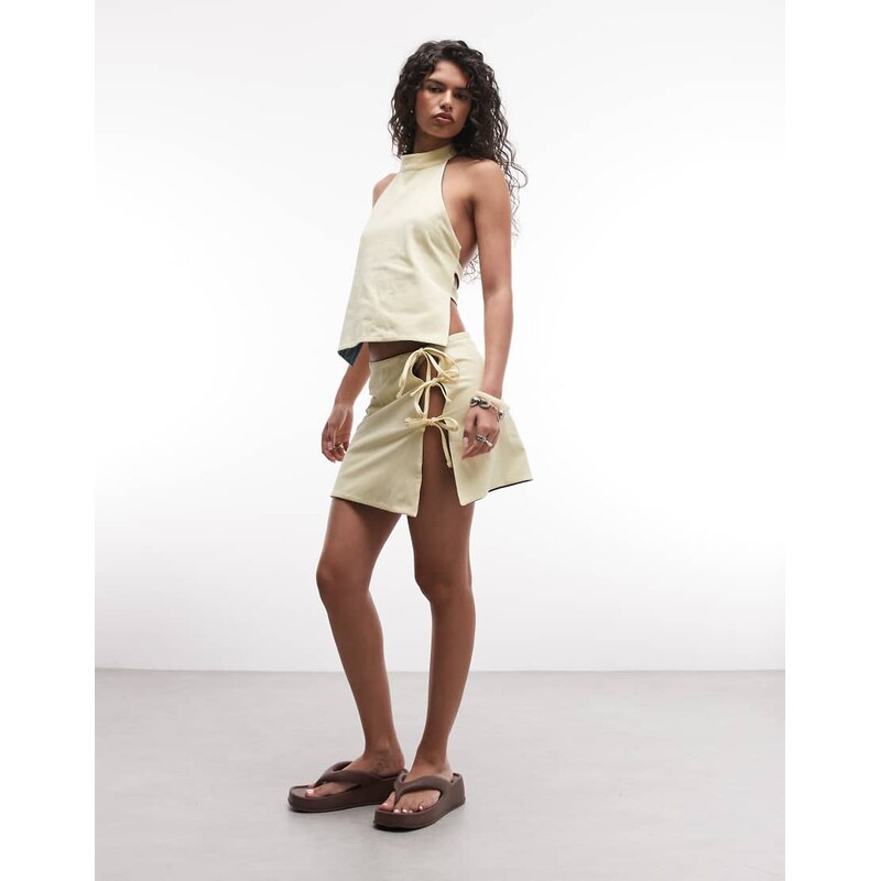 Susmies bora reversible mini skirt with tie side in butter blue