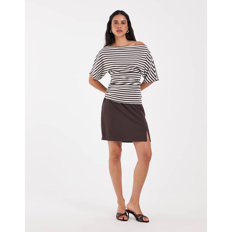 Object tailored mini skirt with notch front in brown