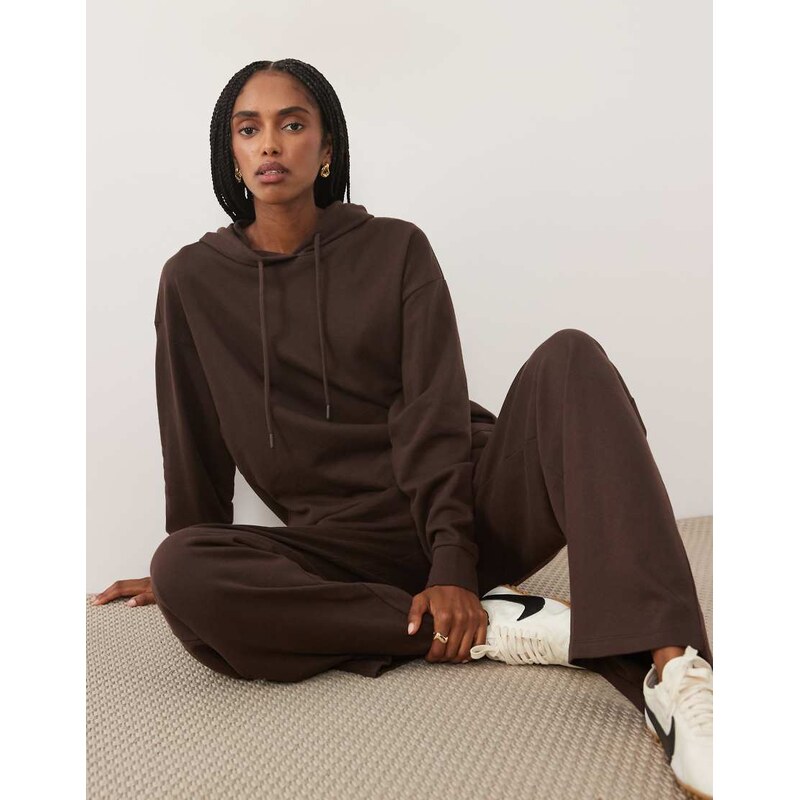 JDY jersey sweat hoodie co-ord in brown