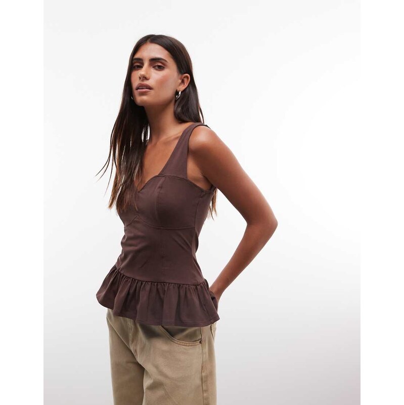 ASOS DESIGN seam detail vest with peplum hem in choc-Brown