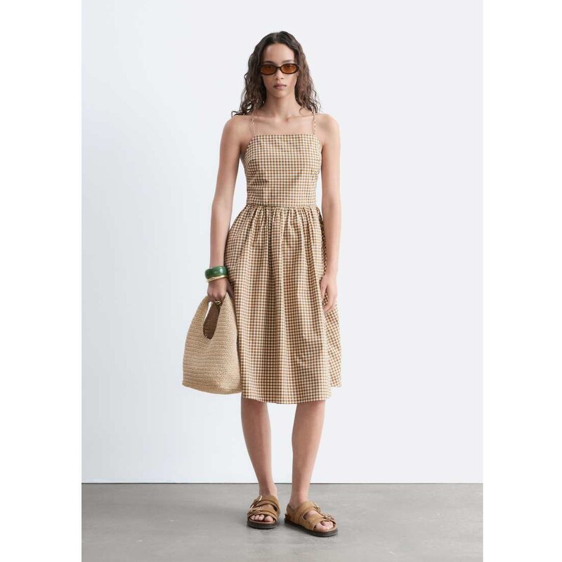 & Other Stories strappy midi dress in brown gingham