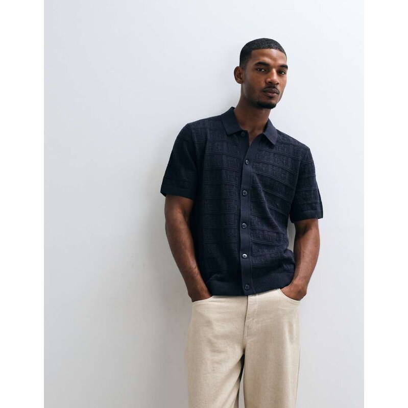 Jack & Jones Premium square pattern knit button down shirt in