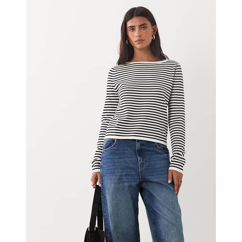 Mango lightweight knitted top in stripe print-Neutral