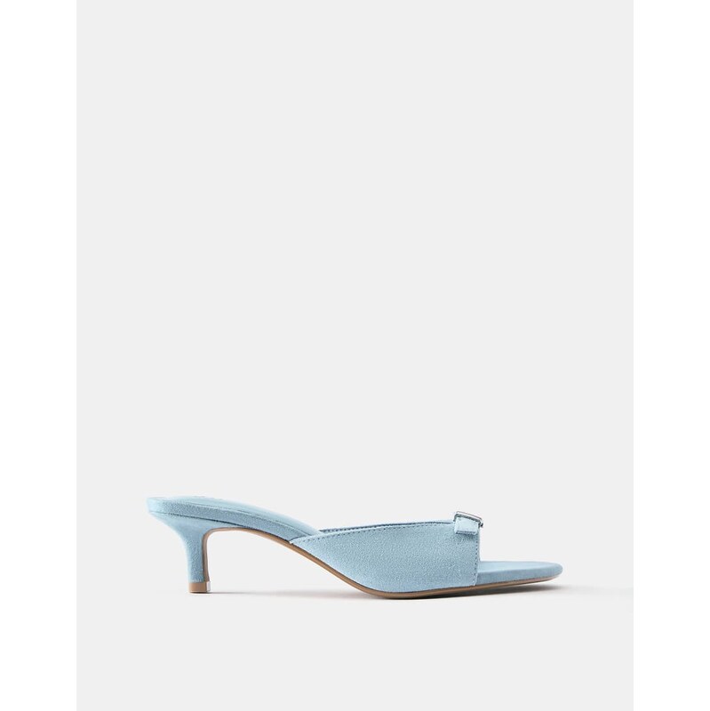 Pull&Bear Leather buckled heeled mules in blue