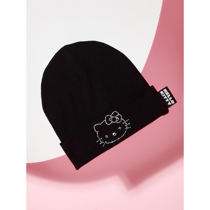 Sinsay - Žebrovaná čepice s aplikací z kamínků Hello Kitty -